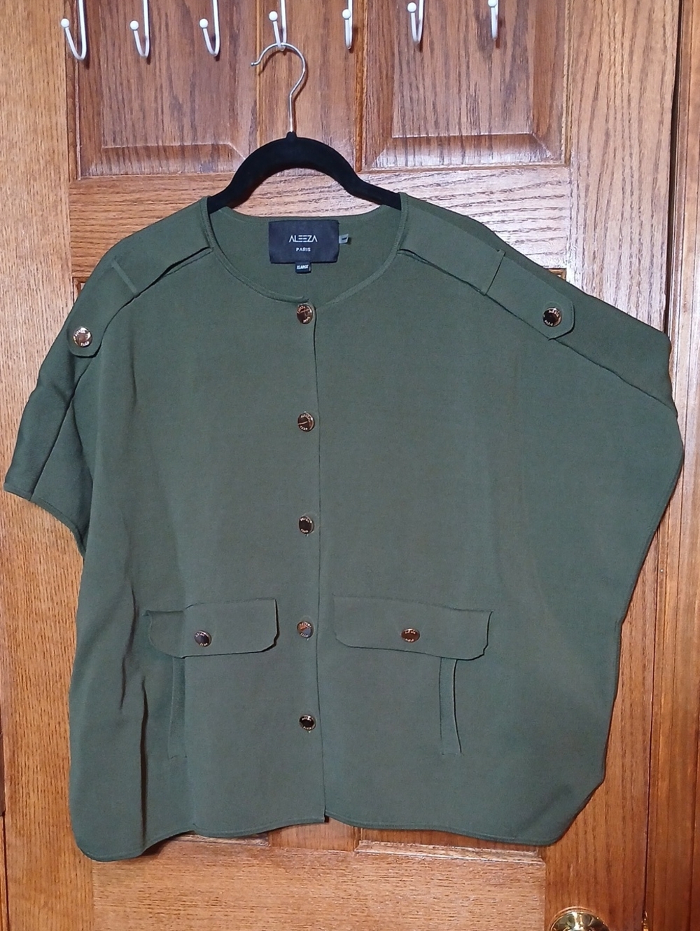 Aleeza Paris Olive Green Short Sleeve Button Cardigan XL